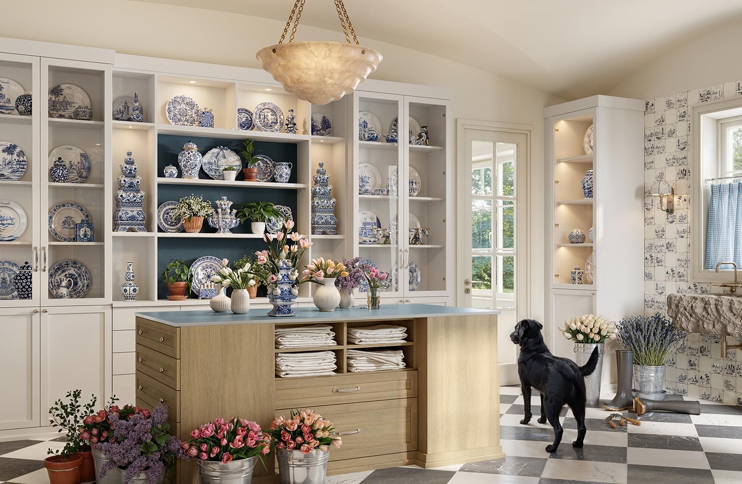 Customized kitchen pantry ideas with storage shelving and center island by California Closets